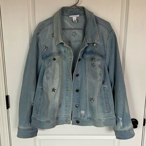 Lane Bryant Distressed Star Embellished Jean Jacket.